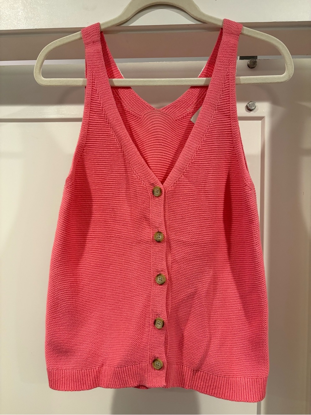 LOFT Coral Pink Button-Front Knit Tank